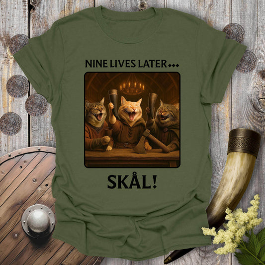 T-Shirt Military Green / S Nine Lives Later Valhalla Cat T-Shirt