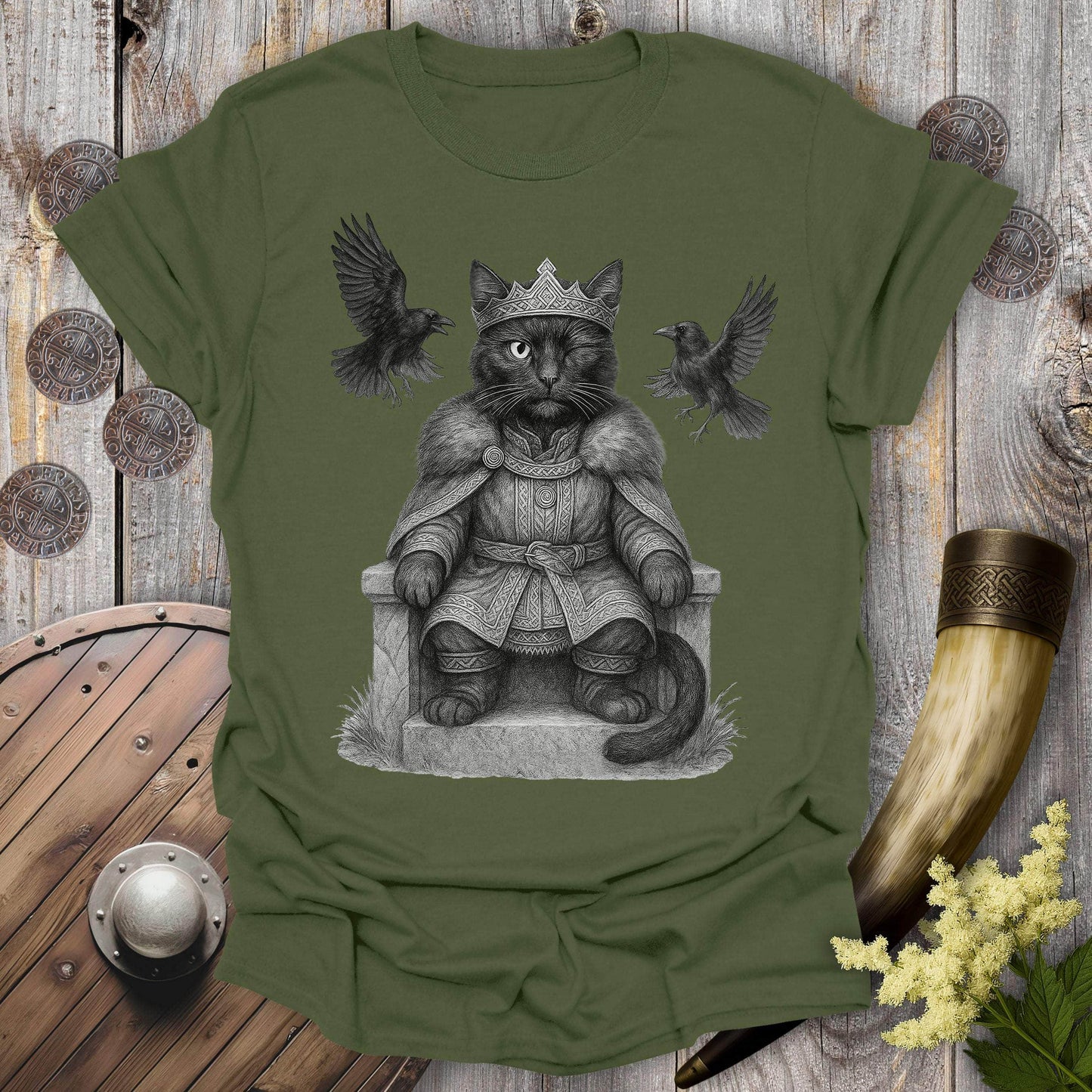 T-Shirt Military Green / S Odin the Cat God T-Shirt