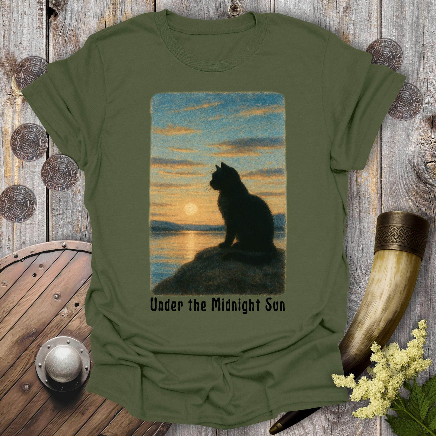 T-Shirt Military Green / S Under the Midnight Sun Cat T-Shirt