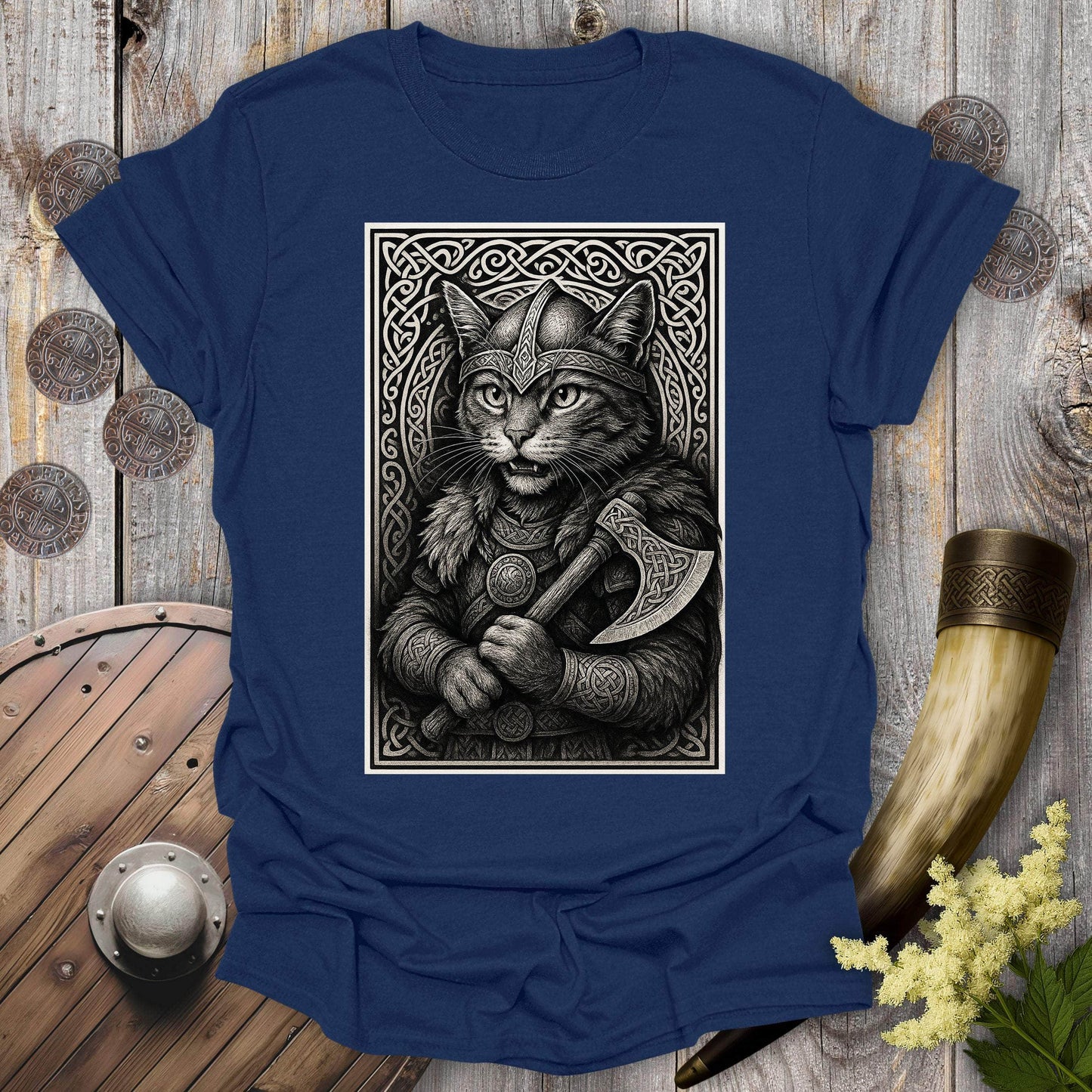 T-Shirt Navy / S Black and White Berserker Cat T-Shirt