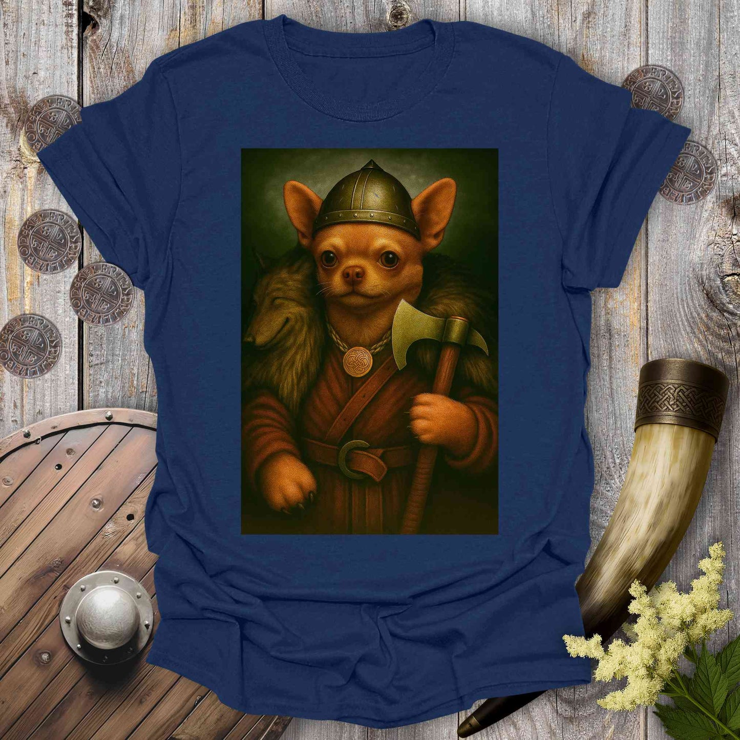 T-Shirt Navy / S Chihuahua Viking Portrait T-Shirt