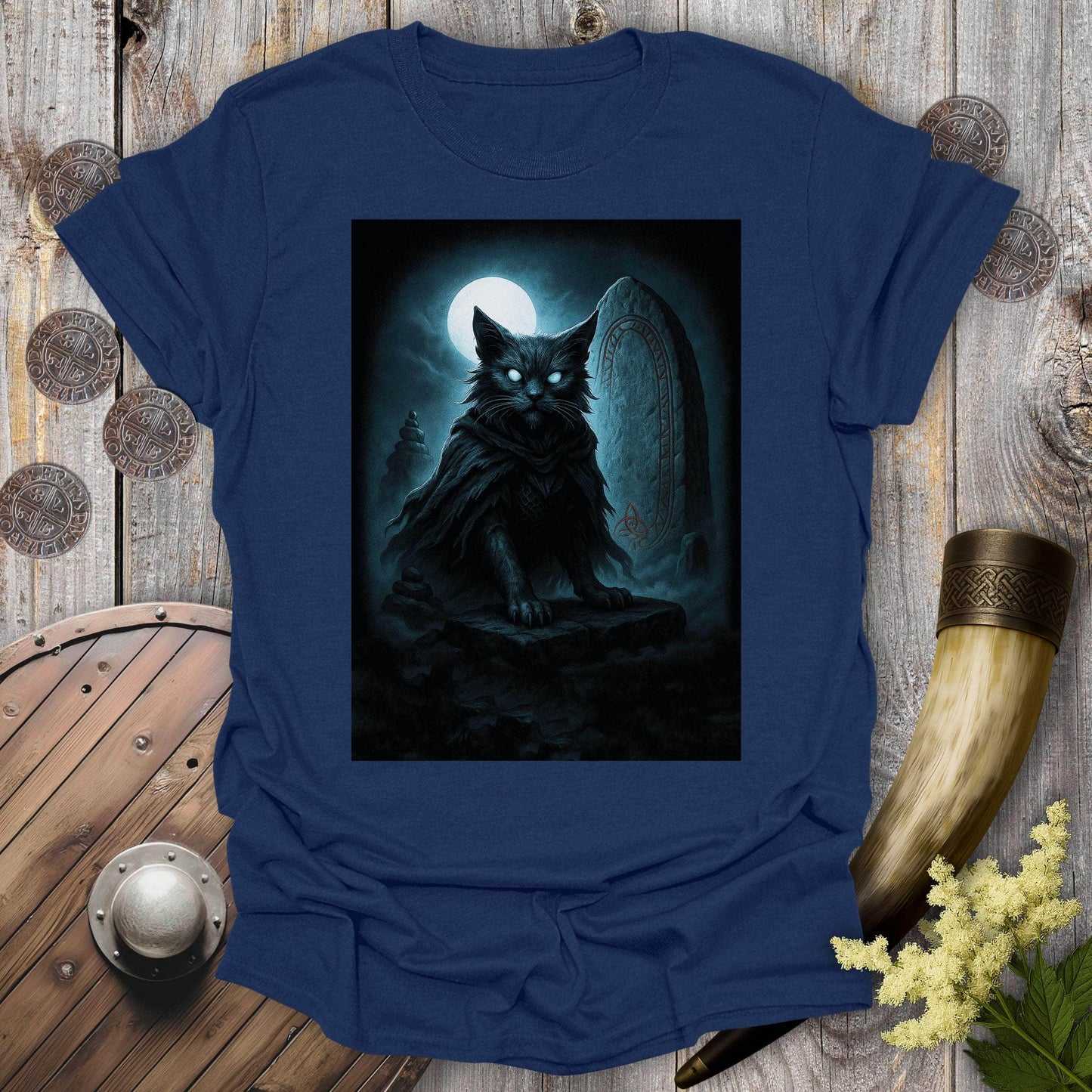 T-Shirt Navy / S Draugr Undead Viking Cat T-Shirt