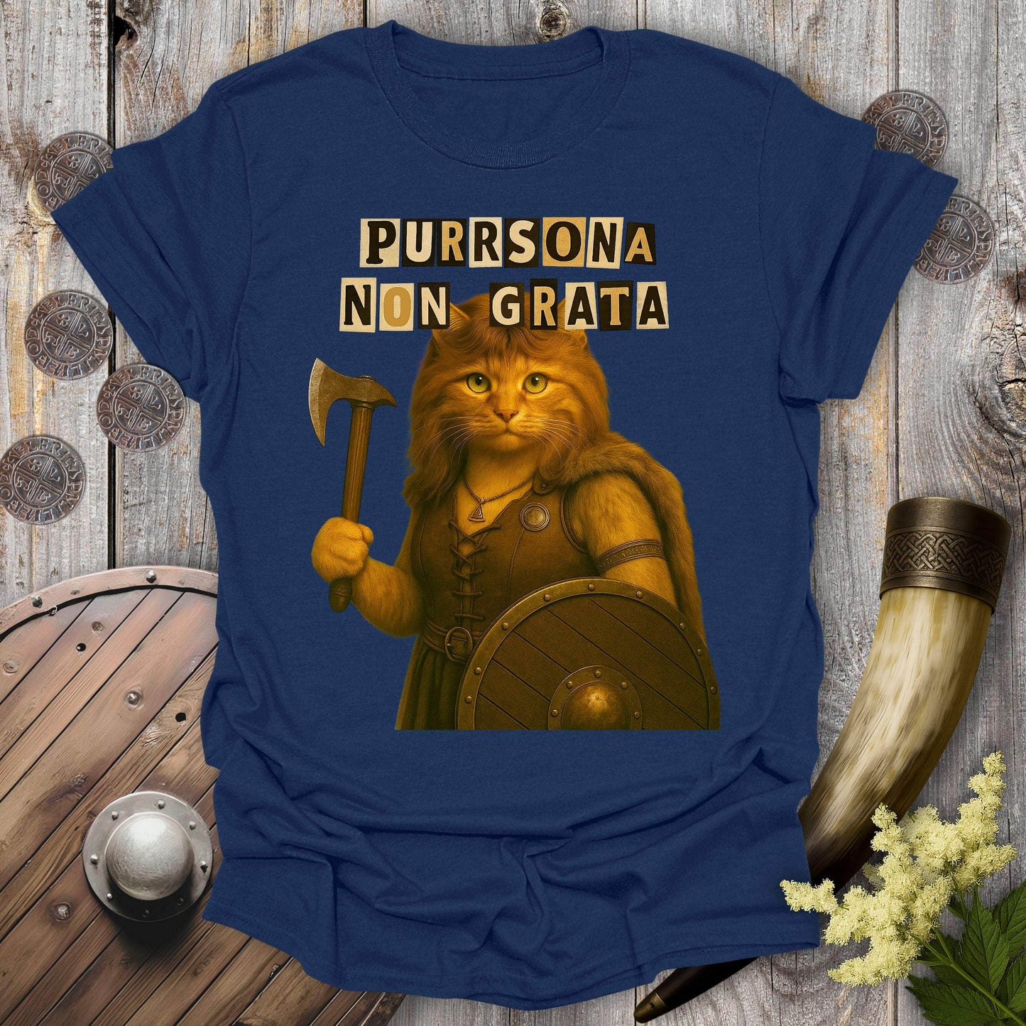 T-Shirt Navy / S Ransom Note Shieldmaiden Cat T-Shirt