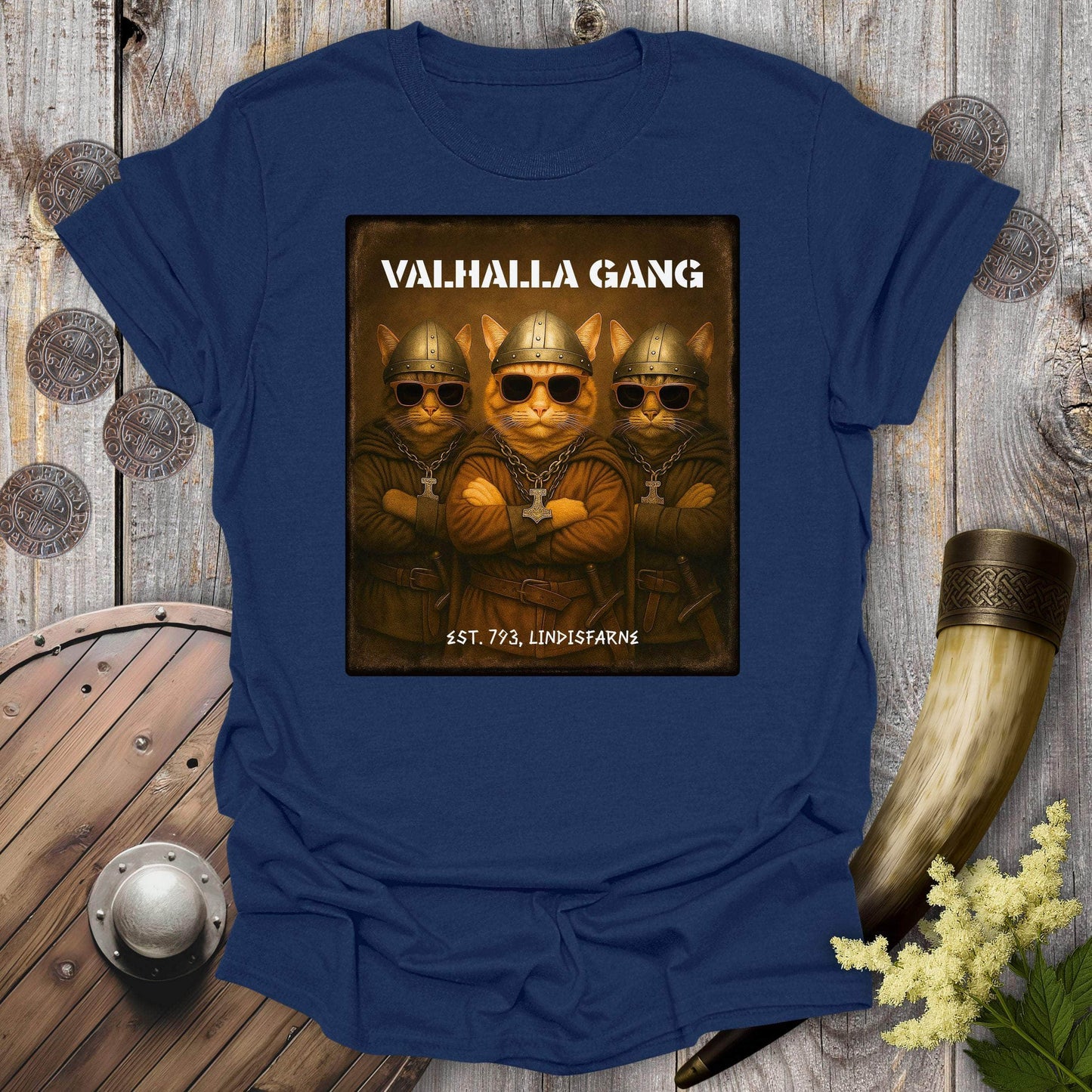 T-Shirt Navy / S Valhalla Gang Viking Cat T-Shirt