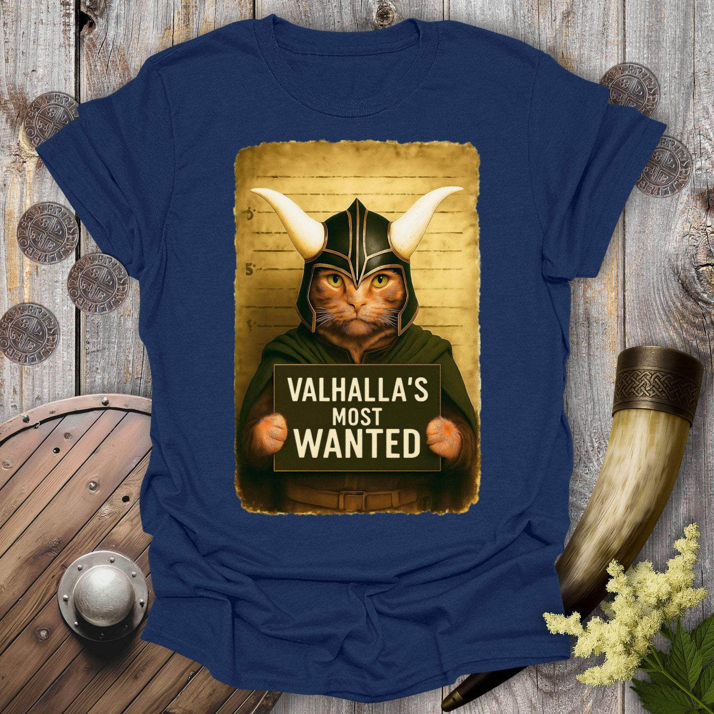 T-Shirt Navy / S Valhalla's Most Wanted Cat Mugshot T-Shirt