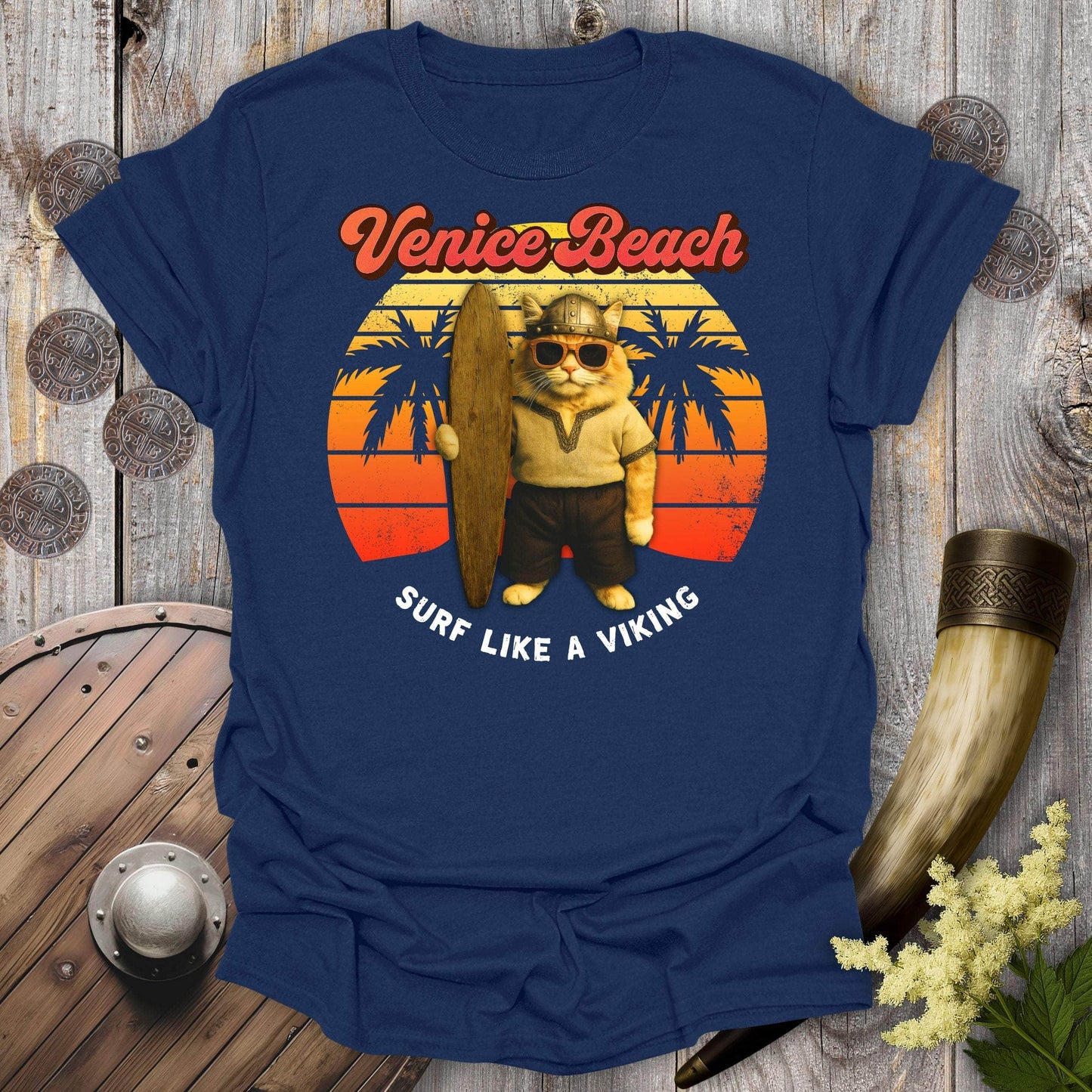 T-Shirt Navy / S Venice Beach Viking Cat T-Shirt
