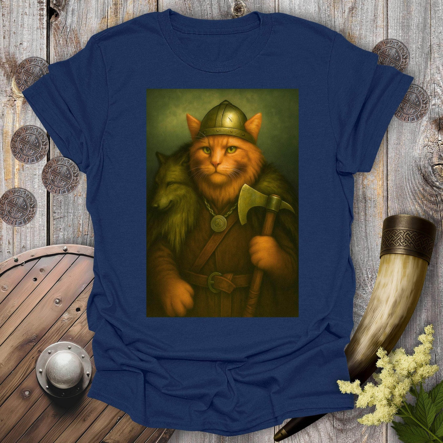 T-Shirt Navy / S Viking Cat in Wolfskin Plaid T-Shirt