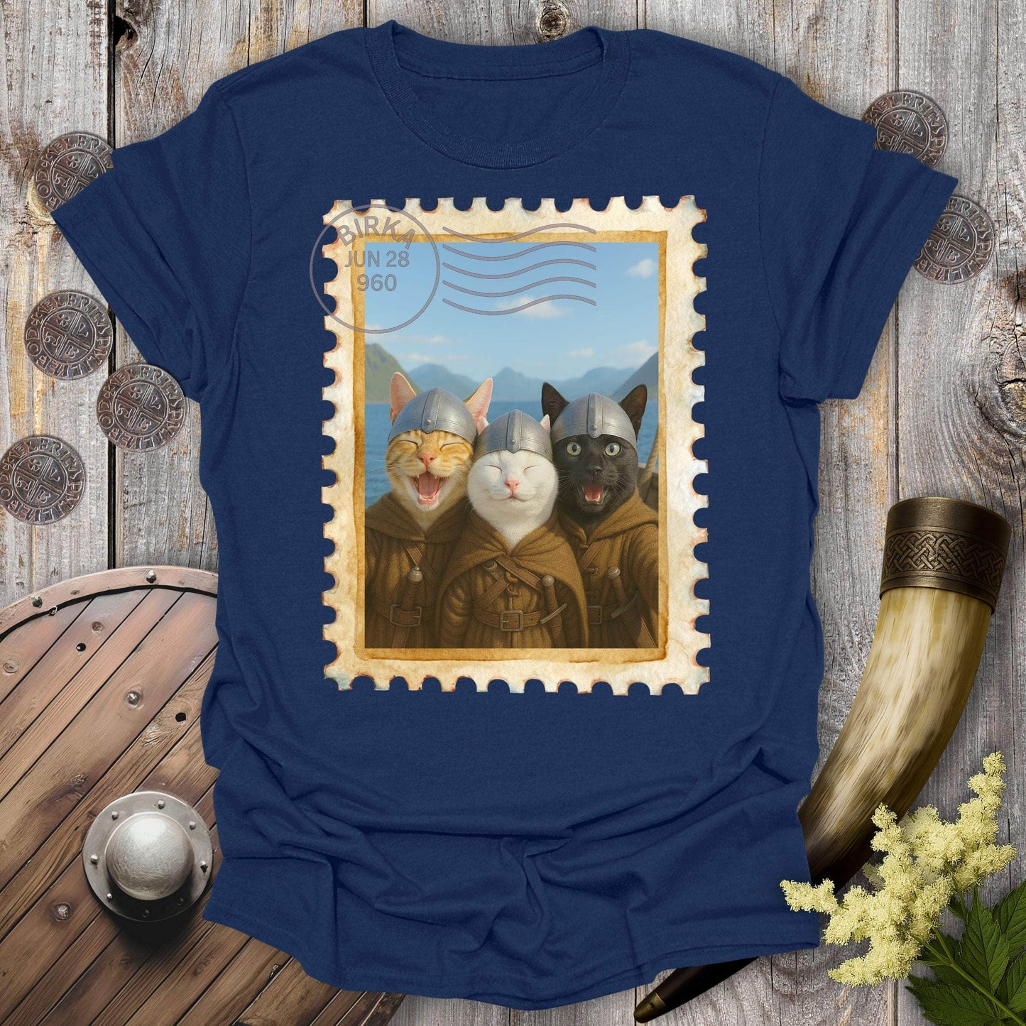 T-Shirt Navy / S Viking Selfie Cats on a Longship T-Shirt