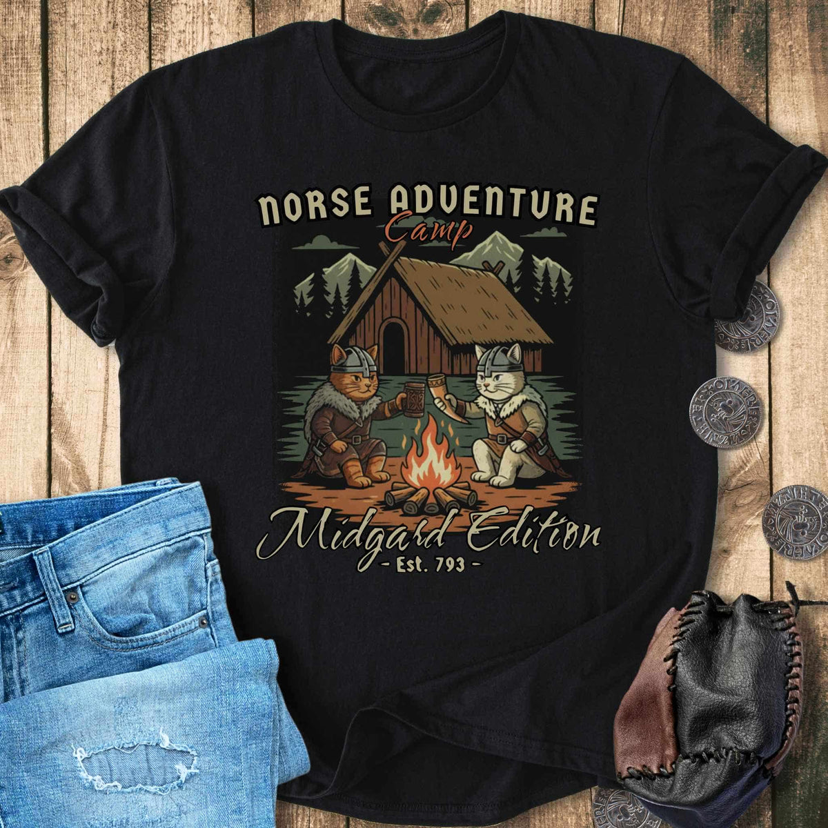 T-Shirt Norse Adventure Camp - Midgard Edition Cat T-shirt Unisex Sizes S-2XL Funny Shirt Gift