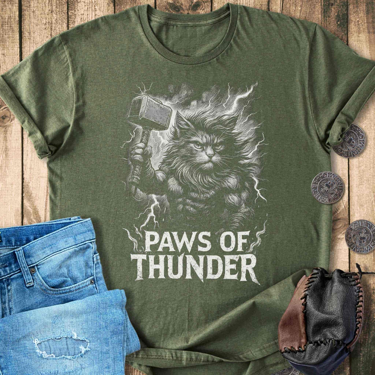 T-Shirt Paws of Thunder - Thor Viking Cat T-shirt (Updated Design!) Unisex Sizes S-2XL Funny Shirt Gift