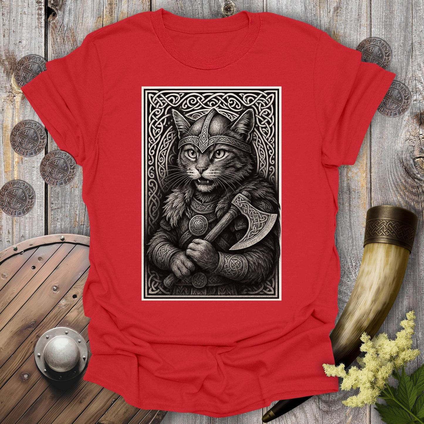 T-Shirt Red / S Black and White Berserker Cat T-Shirt