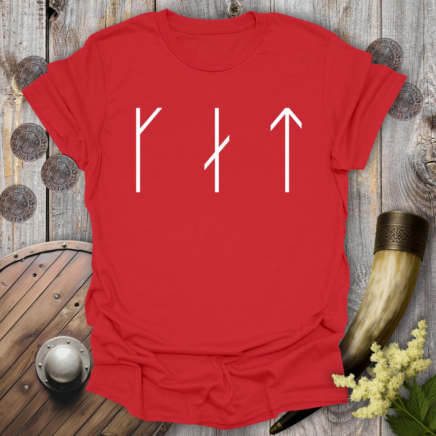 T-Shirt Red / S CAT in Runes Minimalist T-Shirt