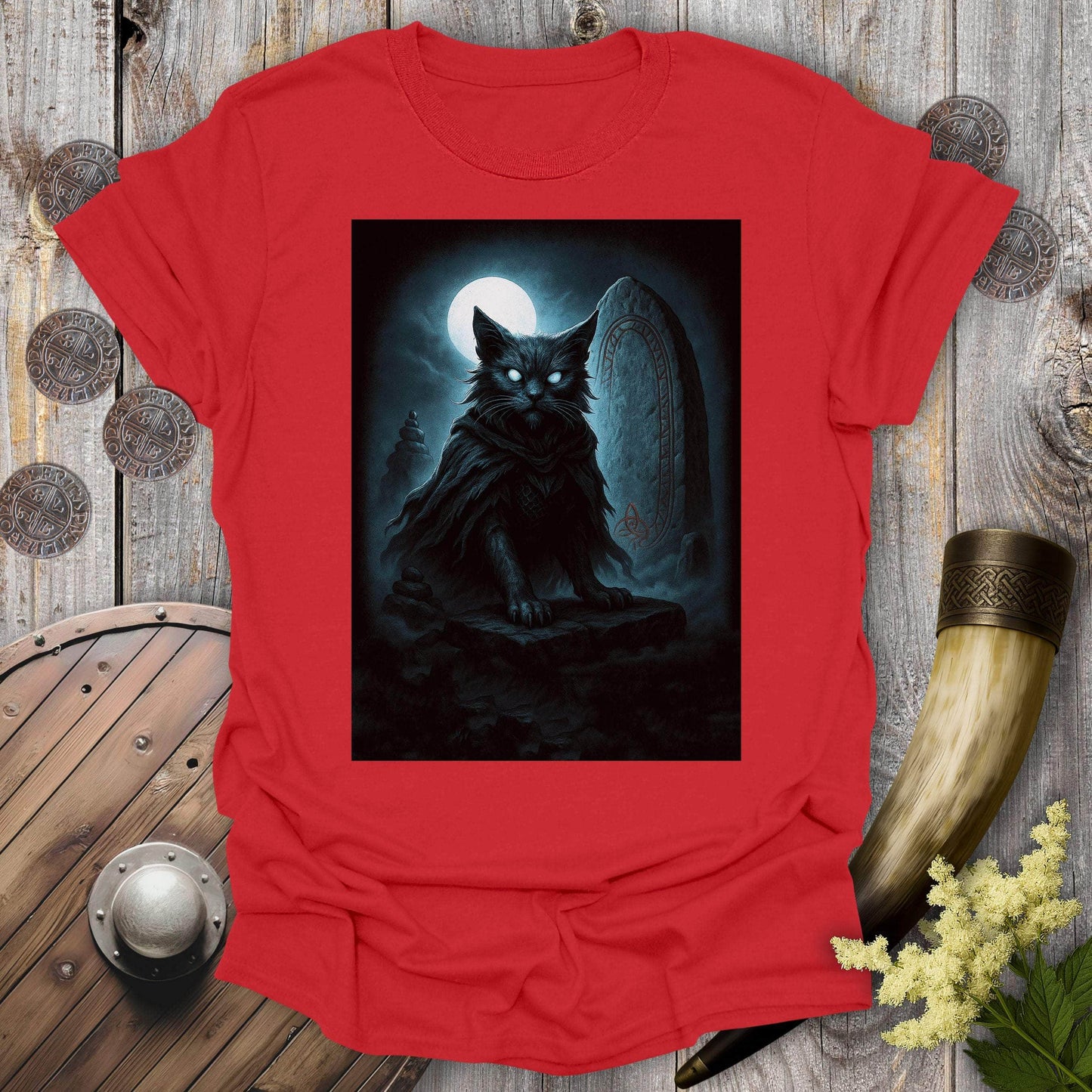 T-Shirt Red / S Draugr Undead Viking Cat T-Shirt