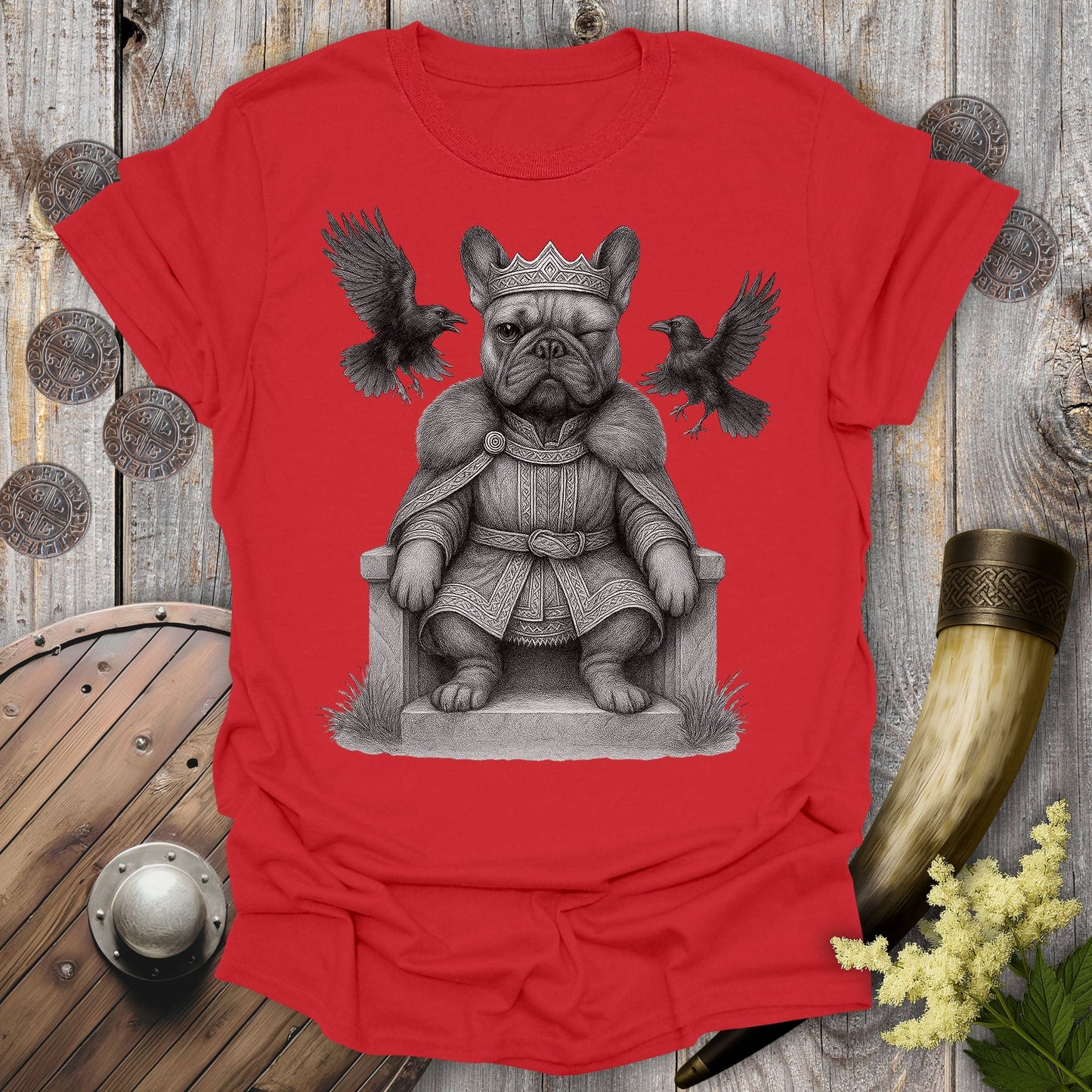T-Shirt Red / S Odin the Bulldog Norse God T-Shirt