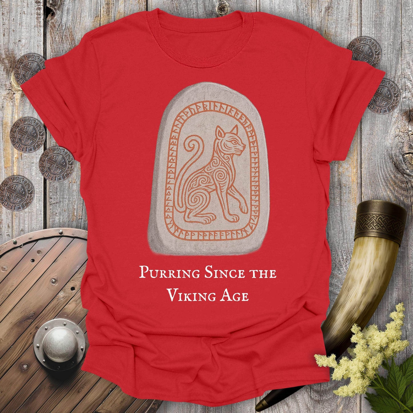 T-Shirt Red / S Purring Since the Viking Age Runestone Cat T-shirt