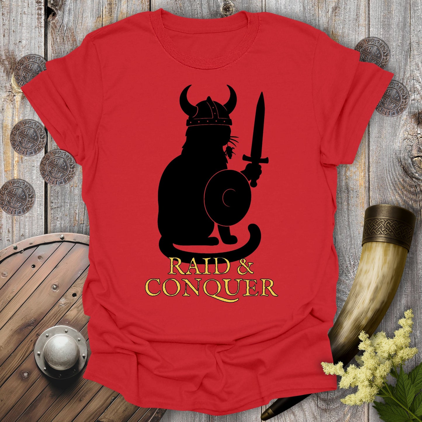T-Shirt Red / S Raid & Conquer Viking Cat T-shirt