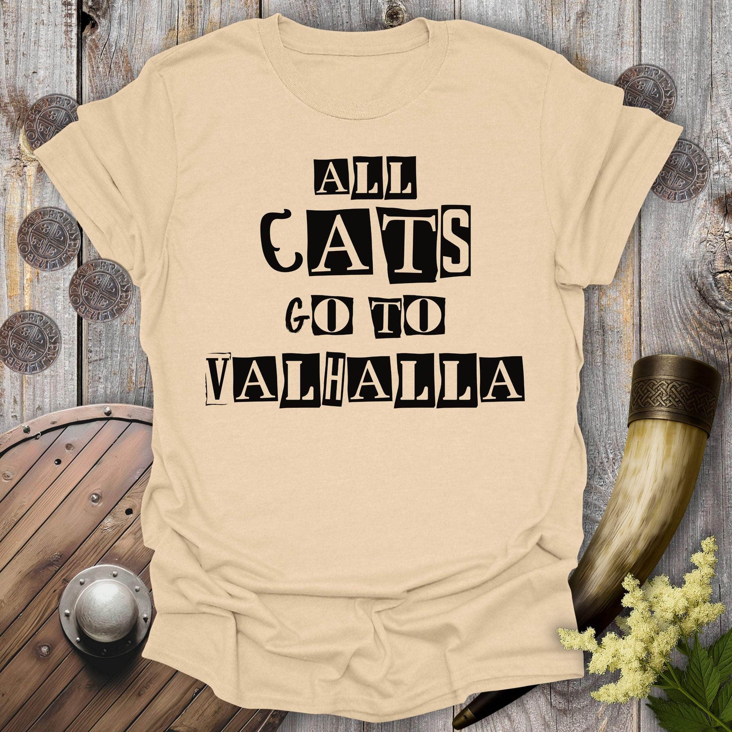 T-Shirt Sand / S All Cats Go To Valhalla Viking T-Shirt
