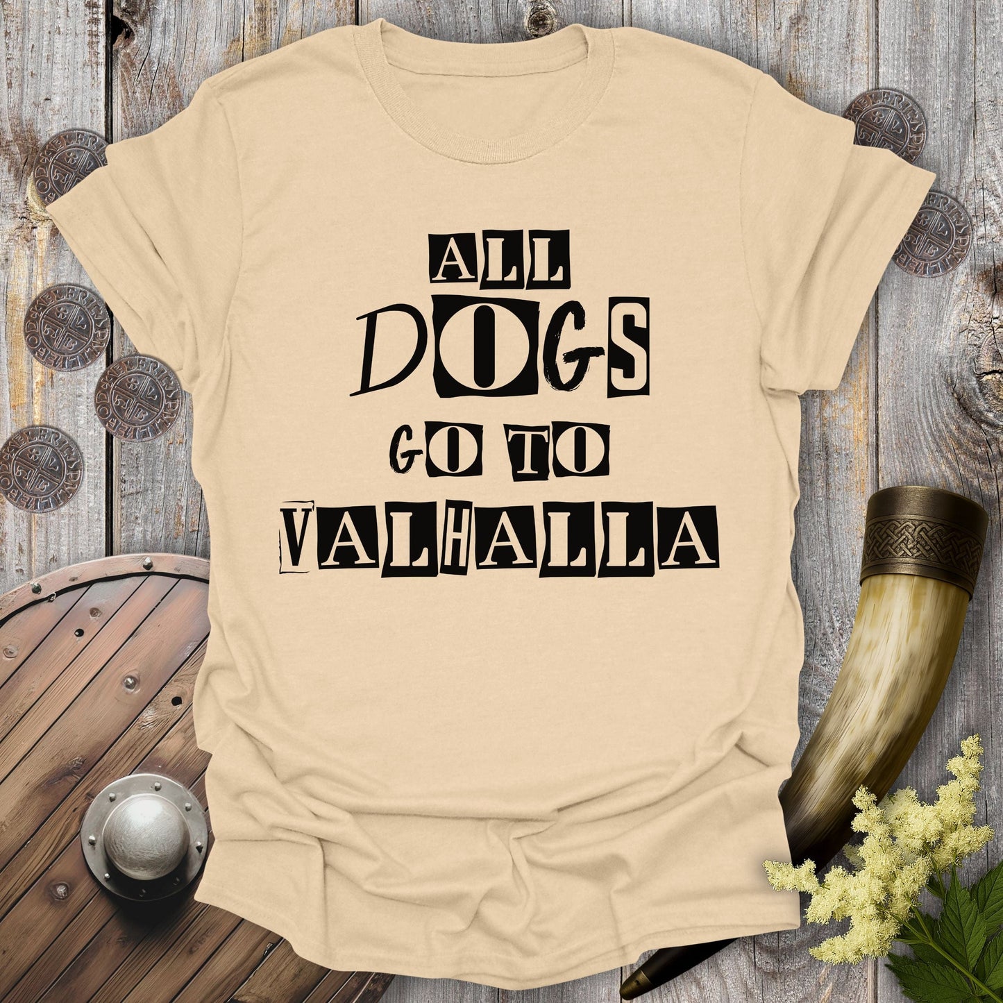 T-Shirt Sand / S All Dogs Go To Valhalla Viking T-Shirt