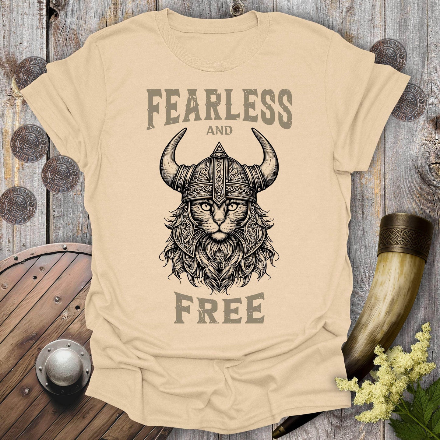 T-Shirt Sand / S Fearless and Free Viking Cat T-Shirt (Dark & Ghost Edition)