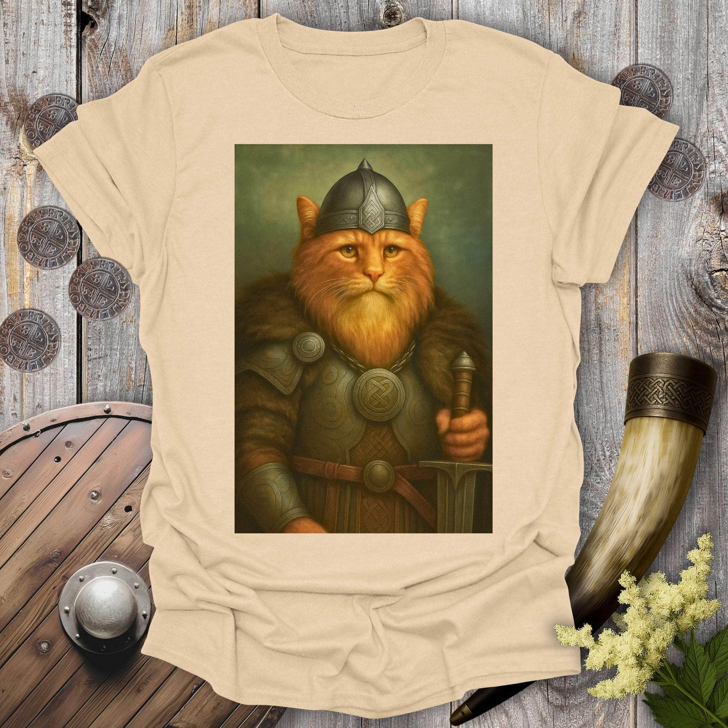 T-Shirt Sand / S Orange Viking Cat Portrait T-Shirt