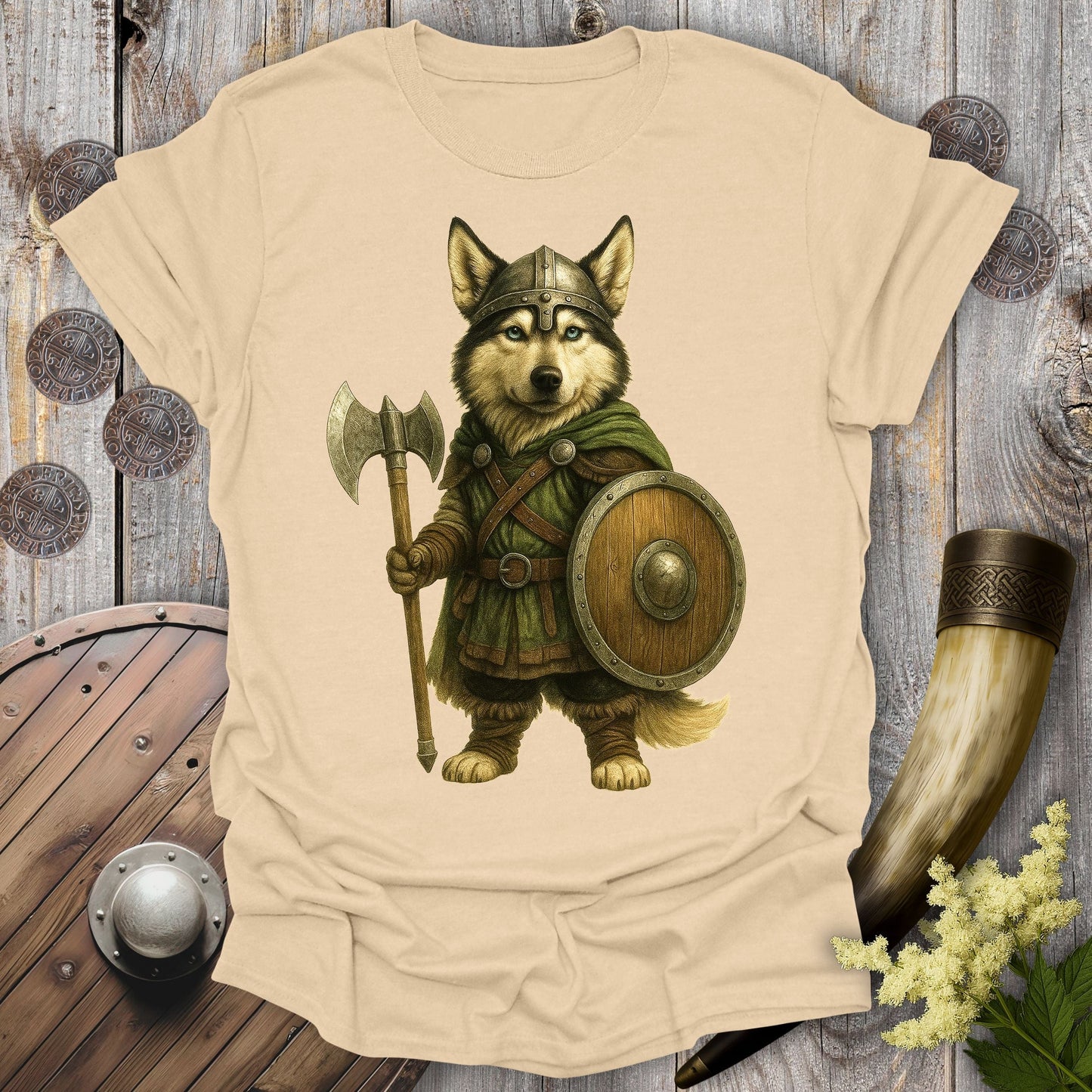 T-Shirt Sand / S Siberian Husky Viking Soldier T-Shirt