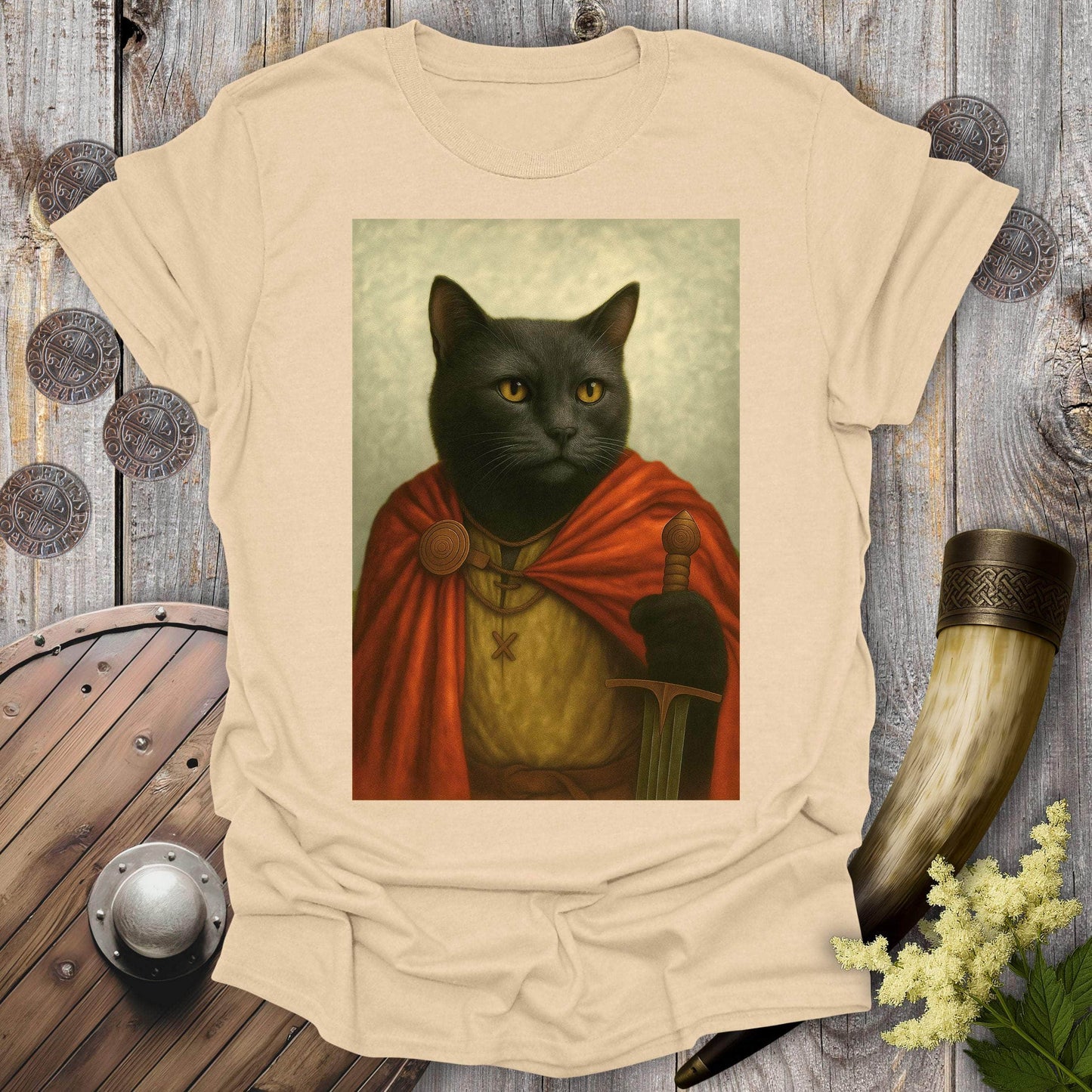 T-Shirt Sand / S Viking Black Cat Portrait T-Shirt