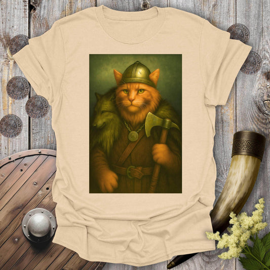 T-Shirt Sand / S Viking Cat in Wolfskin Plaid T-Shirt
