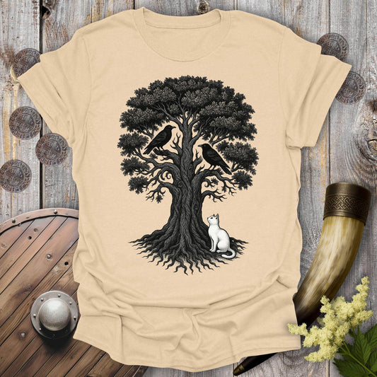 T-Shirt Sand / S Yggdrasil & the Ravens Viking T-Shirt