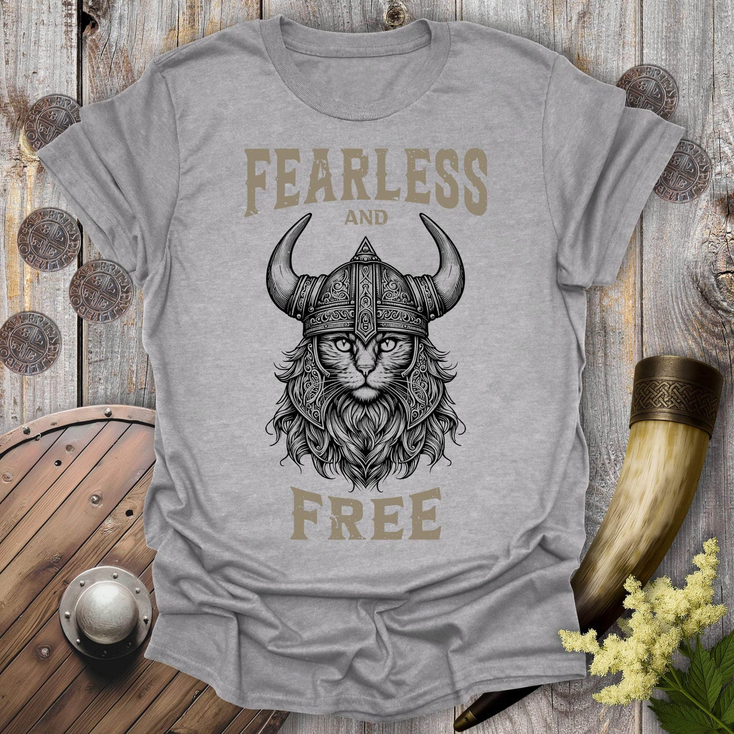 T-Shirt Sport Grey / S Fearless and Free Viking Cat T-Shirt (Dark & Ghost Edition)