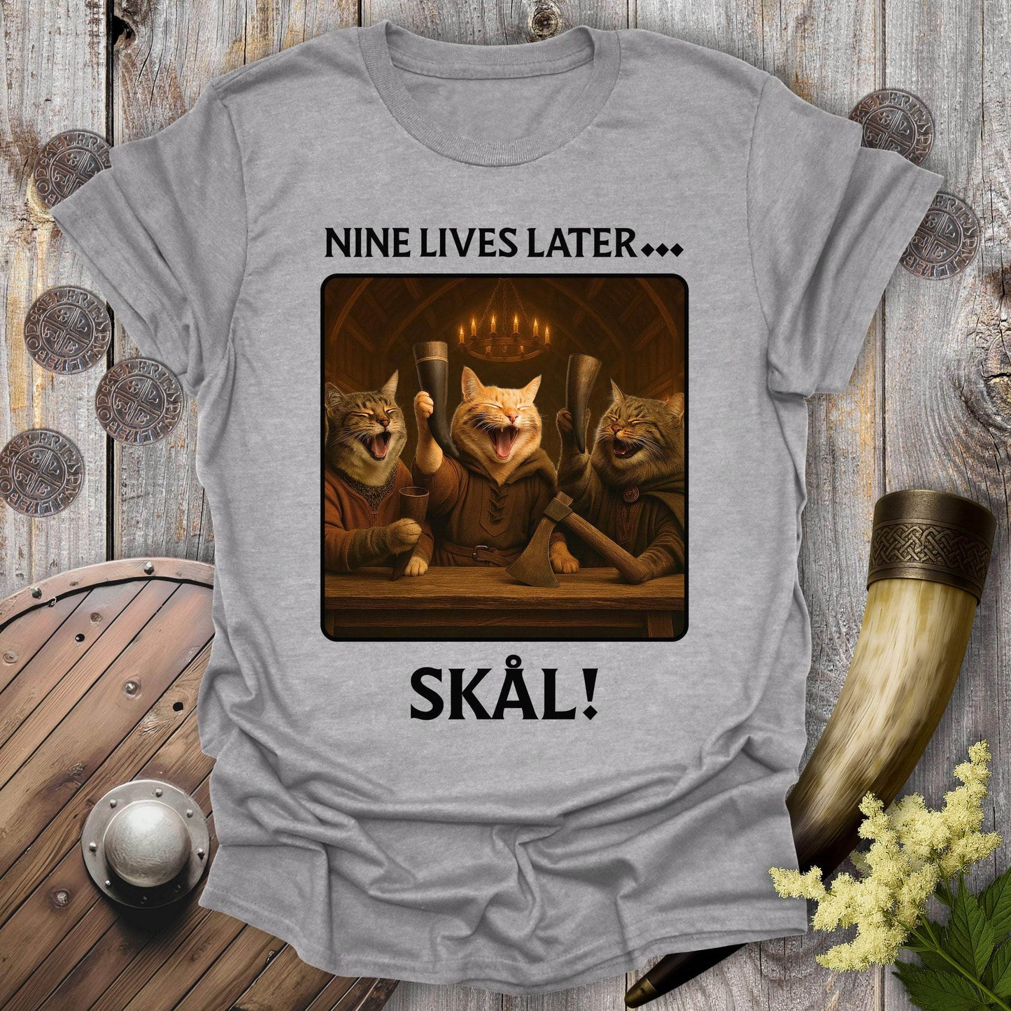 T-Shirt Sport Grey / S Nine Lives Later Valhalla Cat T-Shirt
