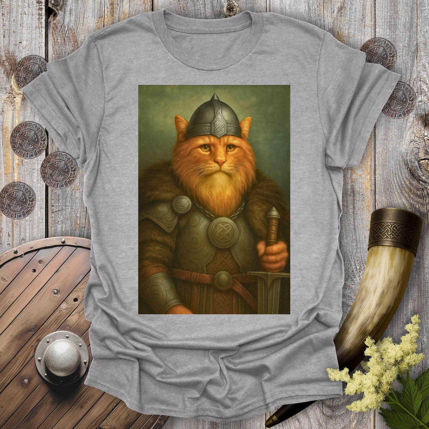 T-Shirt Sport Grey / S Orange Viking Cat Portrait T-Shirt