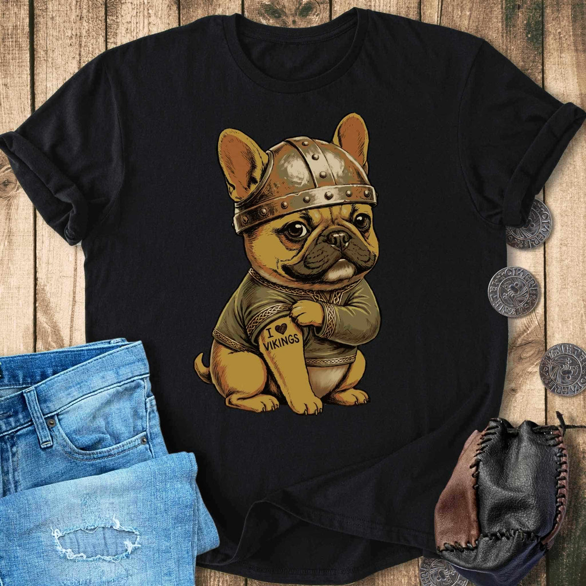 T-Shirt Viking Bulldog with Tattoo - I Love Vikings - T-shirt Unisex Sizes S-2XL Funny Shirt Gift