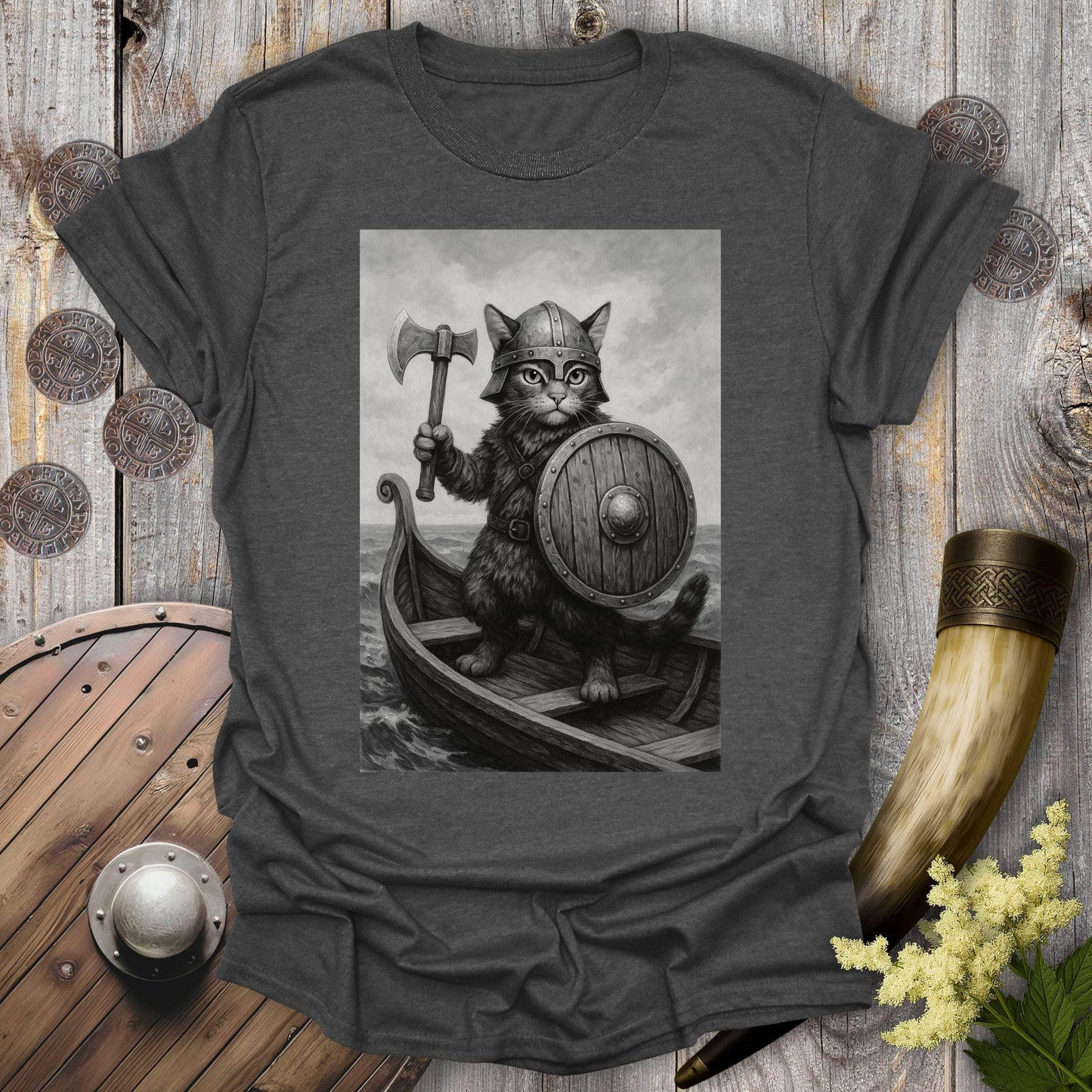 T-Shirt Viking Cat on a Longship T-shirt