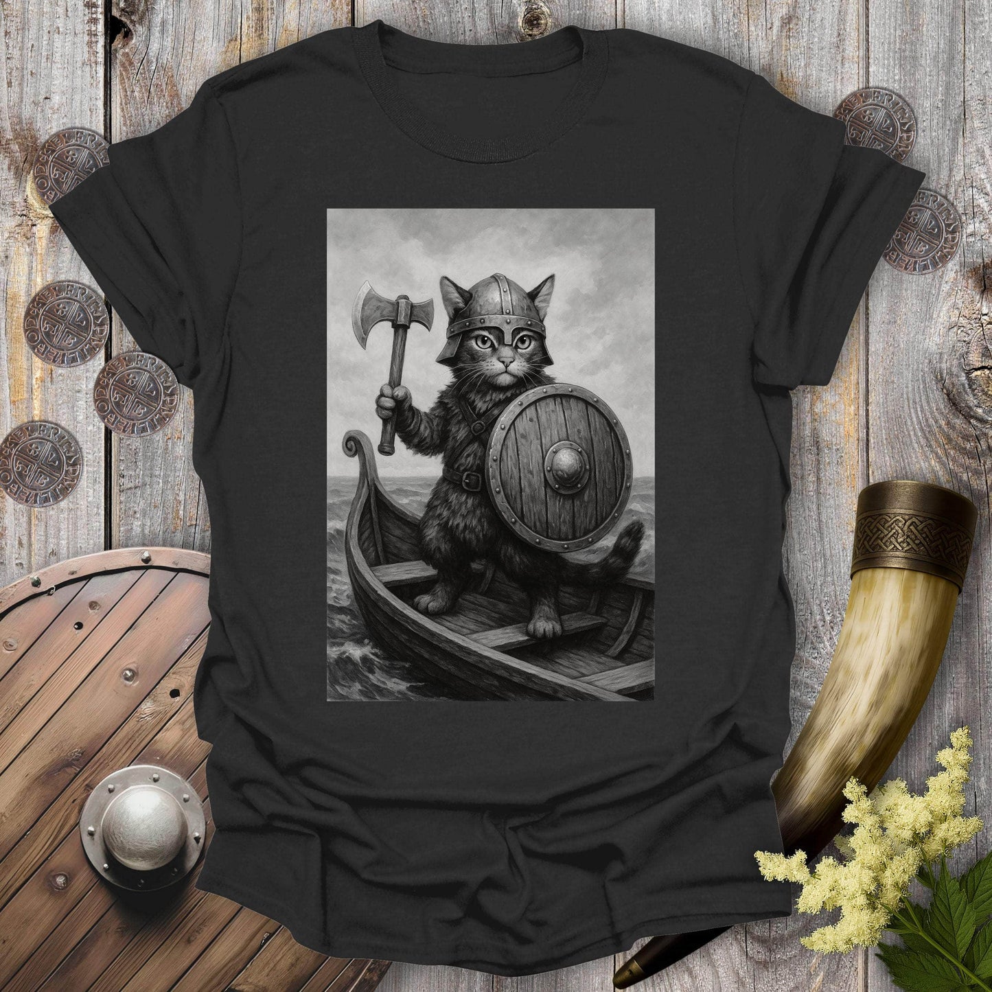 T-Shirt Viking Cat on a Longship T-shirt