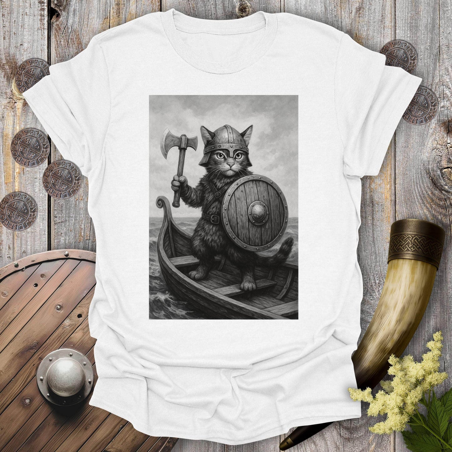 T-Shirt Viking Cat on a Longship T-shirt