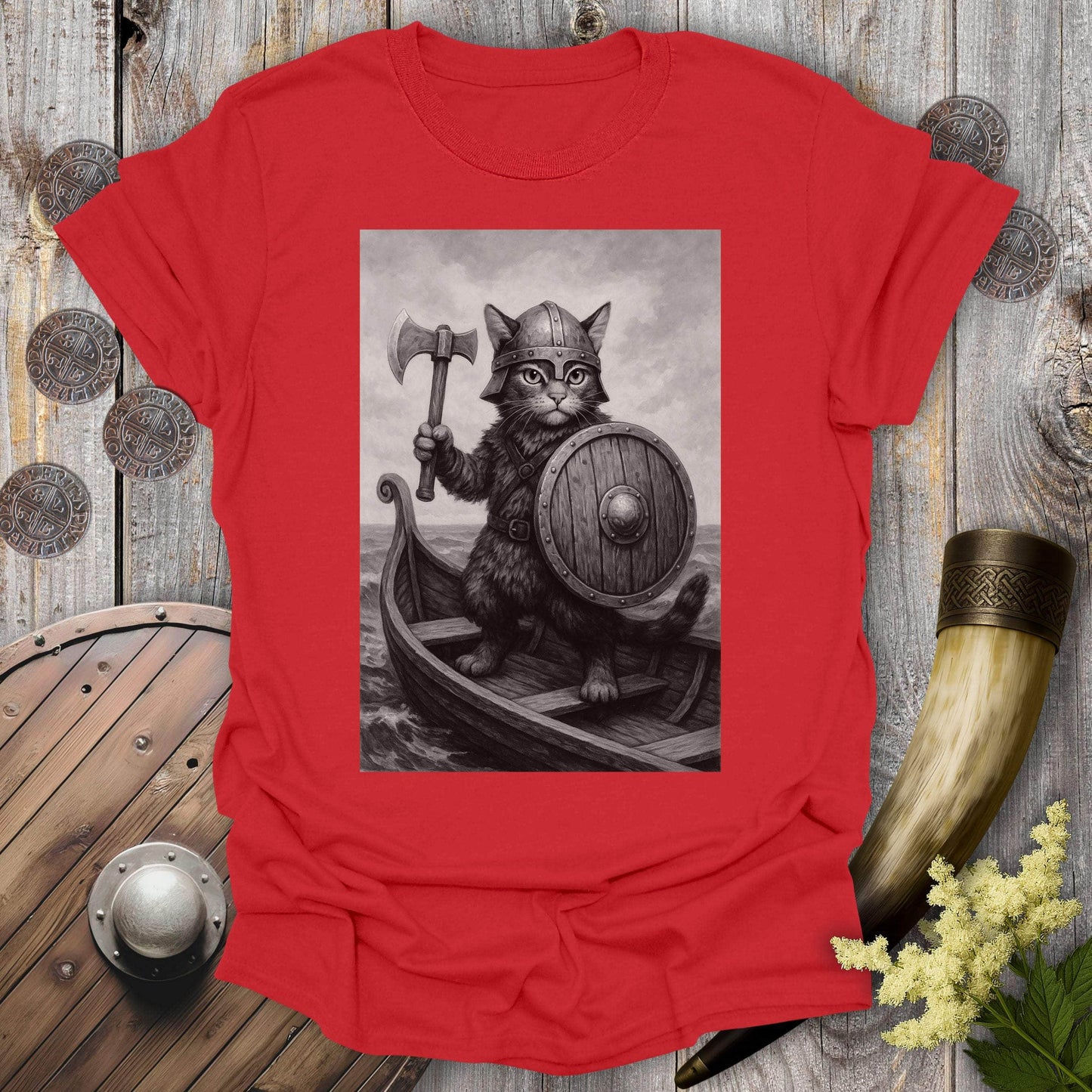 T-Shirt Viking Cat on a Longship T-shirt