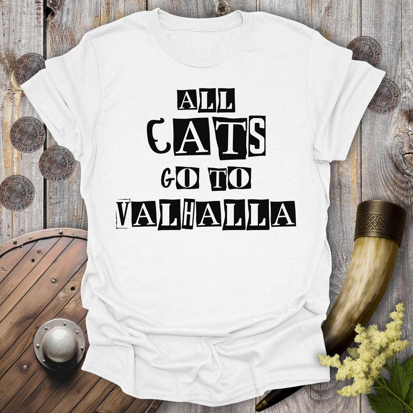 T-Shirt White / S All Cats Go To Valhalla Viking T-Shirt
