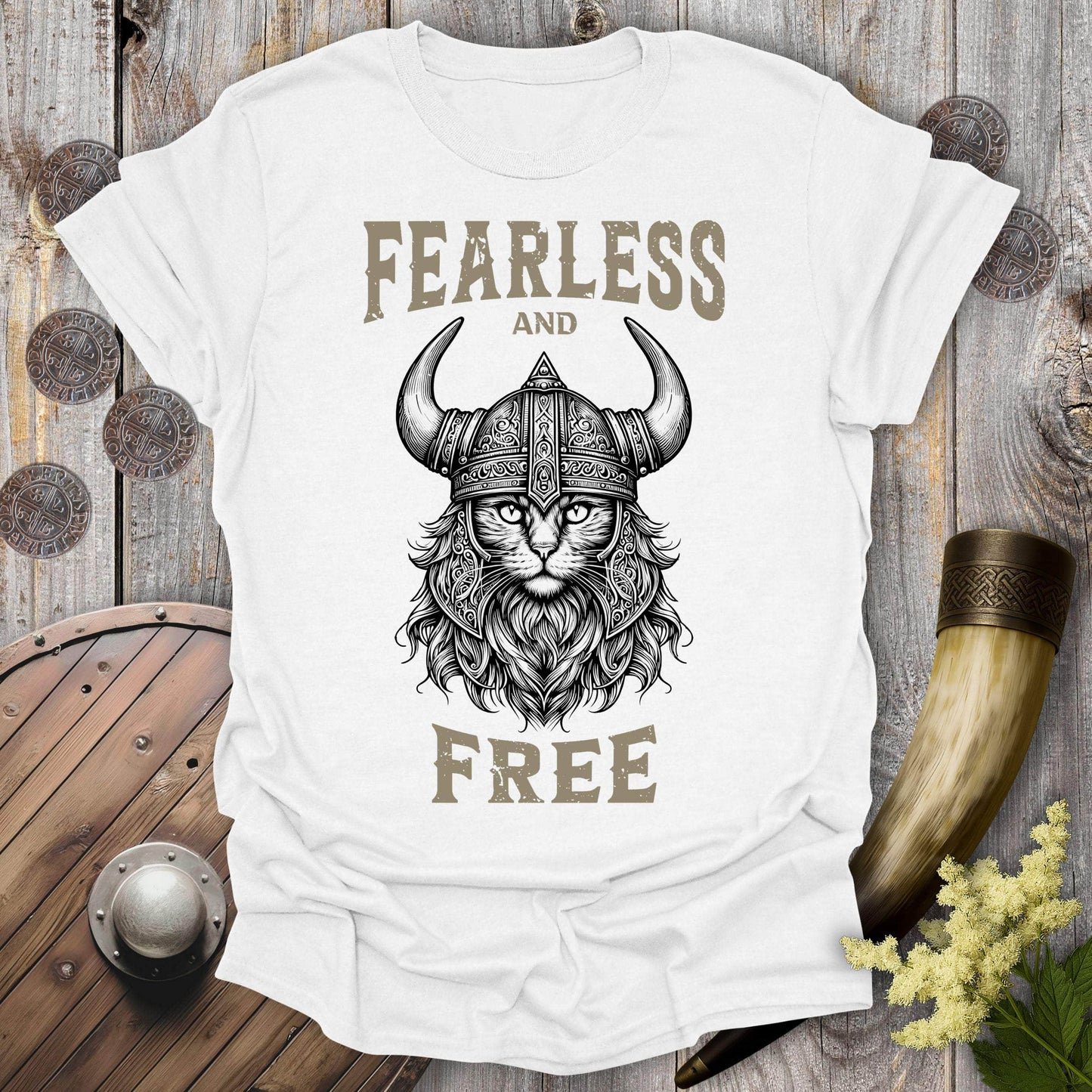 T-Shirt White / S Fearless and Free Viking Cat T-Shirt (Dark & Ghost Edition)