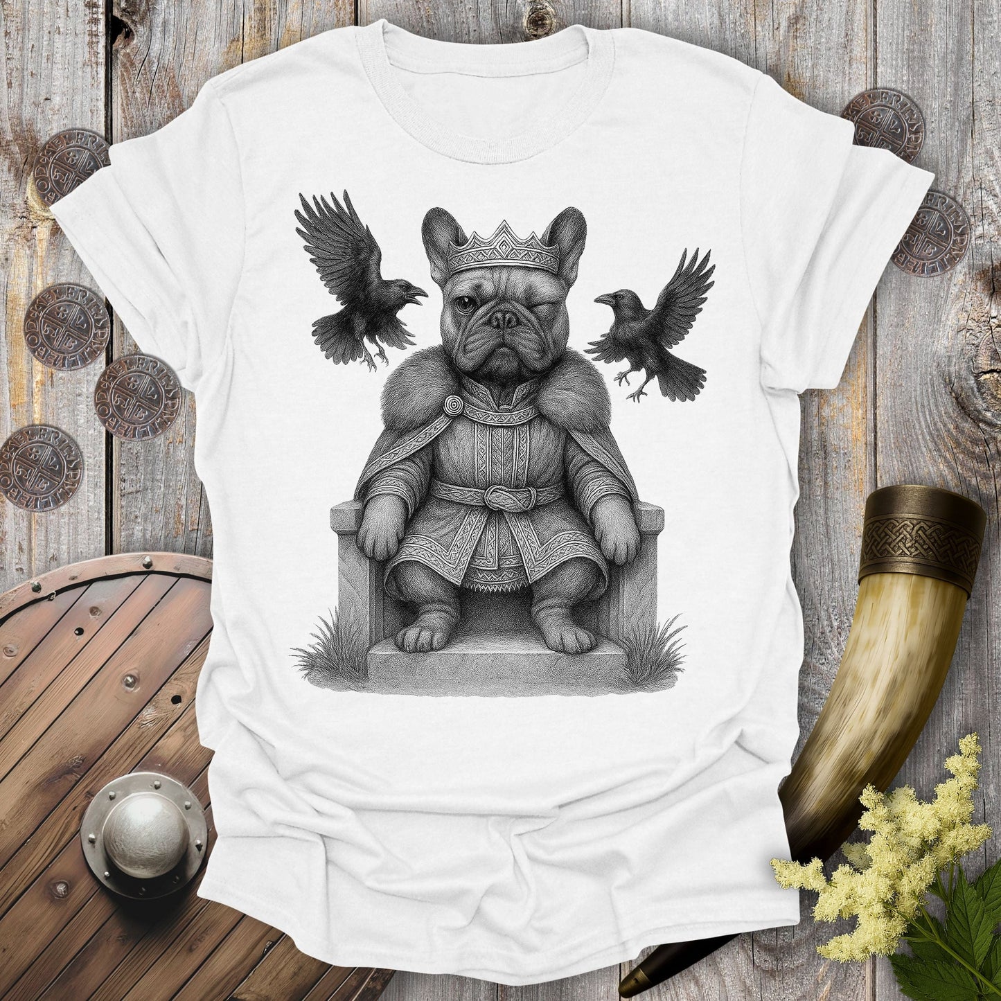 T-Shirt White / S Odin the Bulldog Norse God T-Shirt