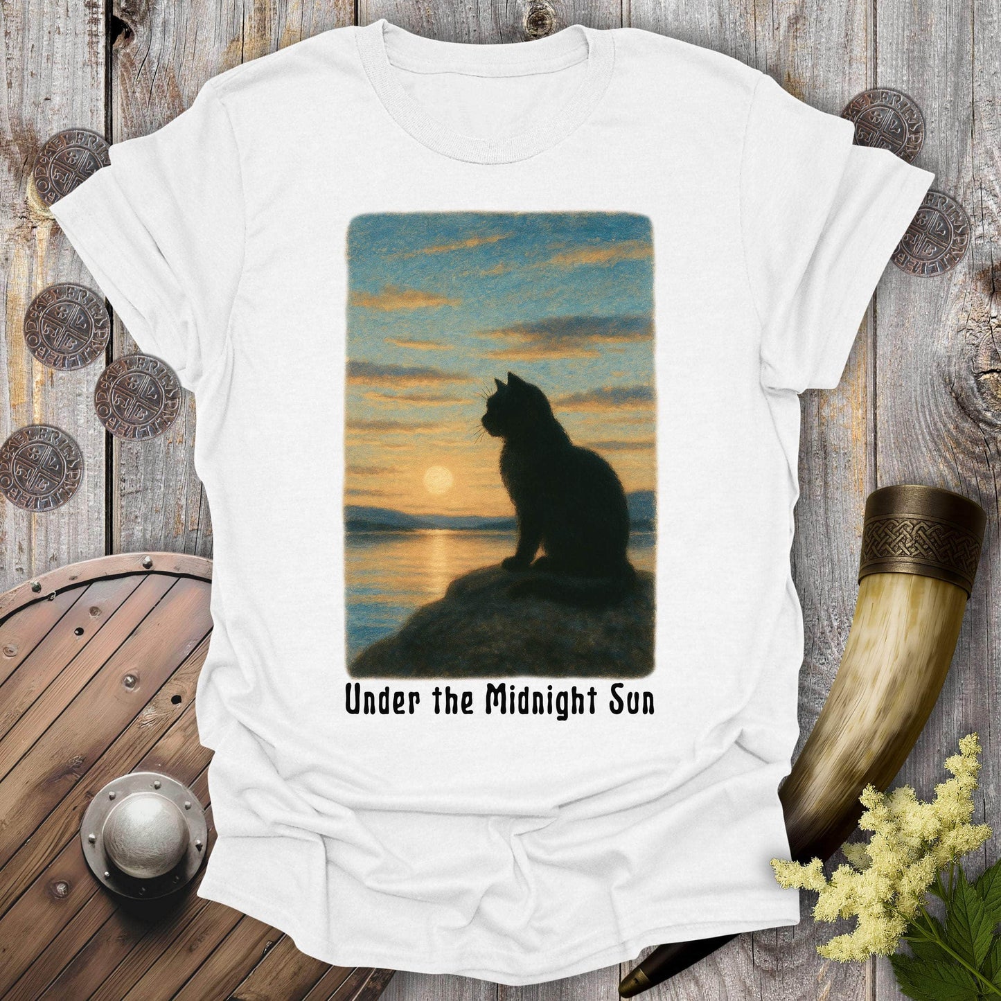 T-Shirt White / S Under the Midnight Sun Cat T-Shirt