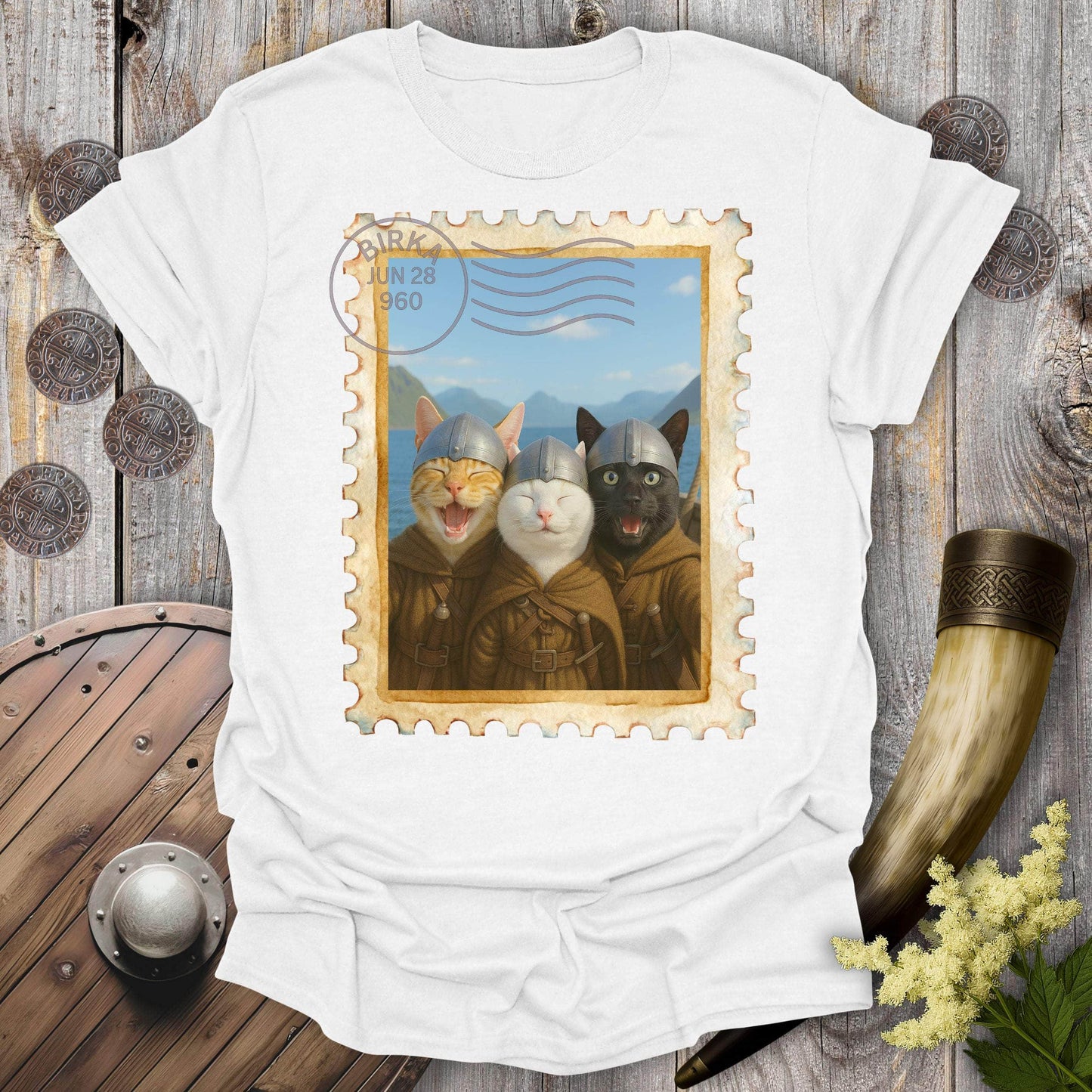 T-Shirt White / S Viking Selfie Cats on a Longship T-Shirt
