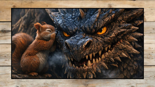Animated AI image of the Norse Creatures Ratatosk, the squirrel, and Níðhöggr, the dragon at the roots of Yggrasil, the world tree in Norse mythology. 