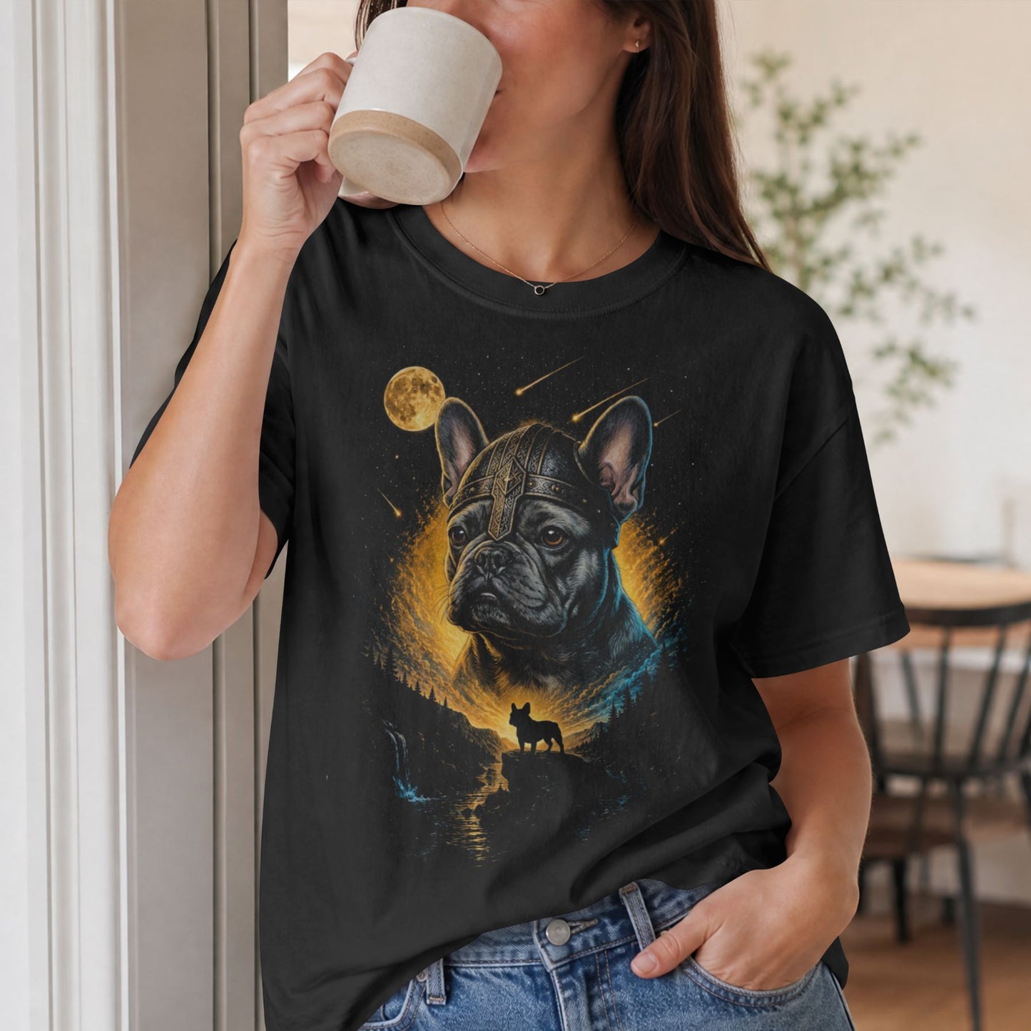 French Bulldog Howling at the Moon Viking T-shirt NEW!