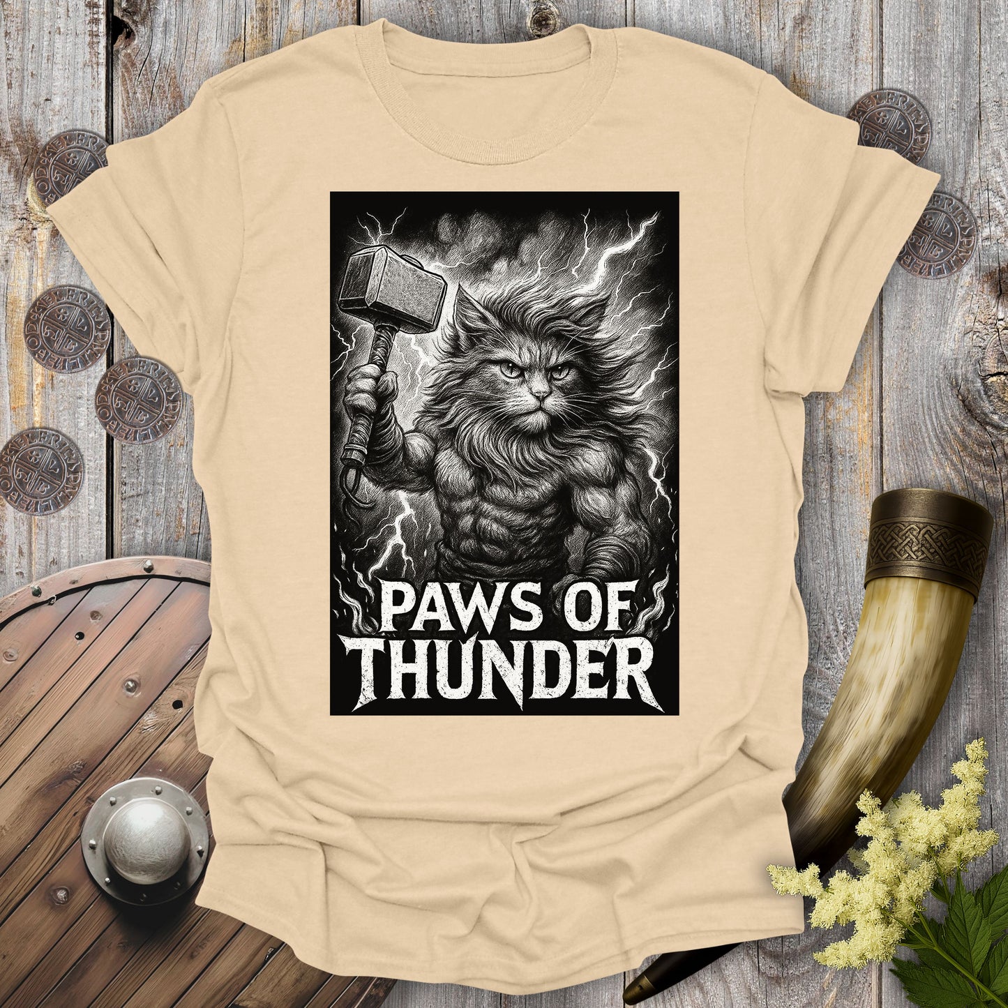 Paws of Thunder - Thor Viking Cat T-shirt