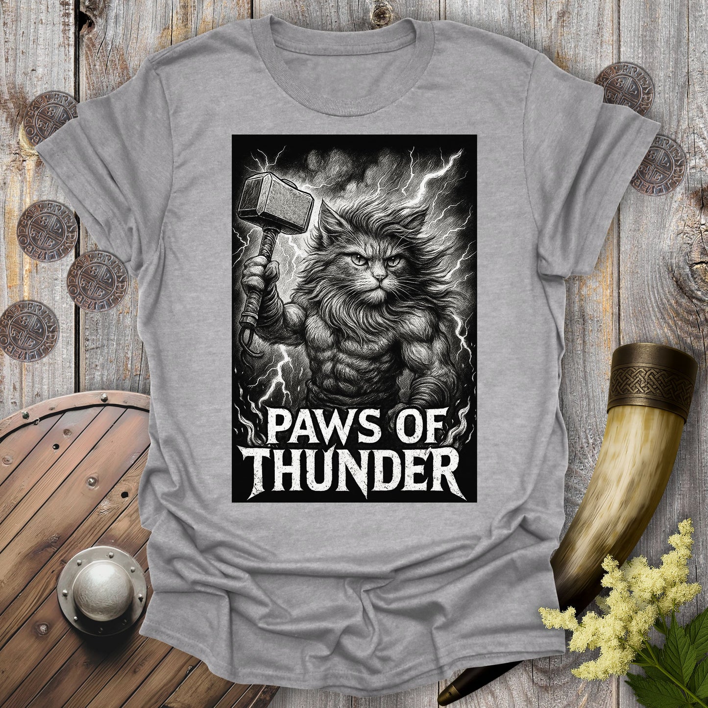 Paws of Thunder - Thor Viking Cat T-shirt