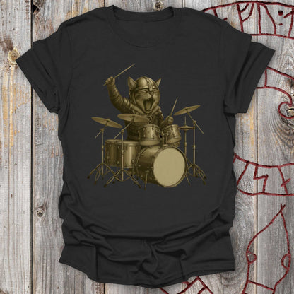 Viking Drummer Kitten – Norse Warrior Rock T-Shirt