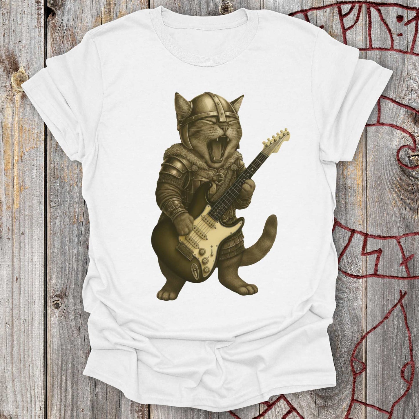 Viking Guitar Kitten – Norse Warrior Rock T-Shirt