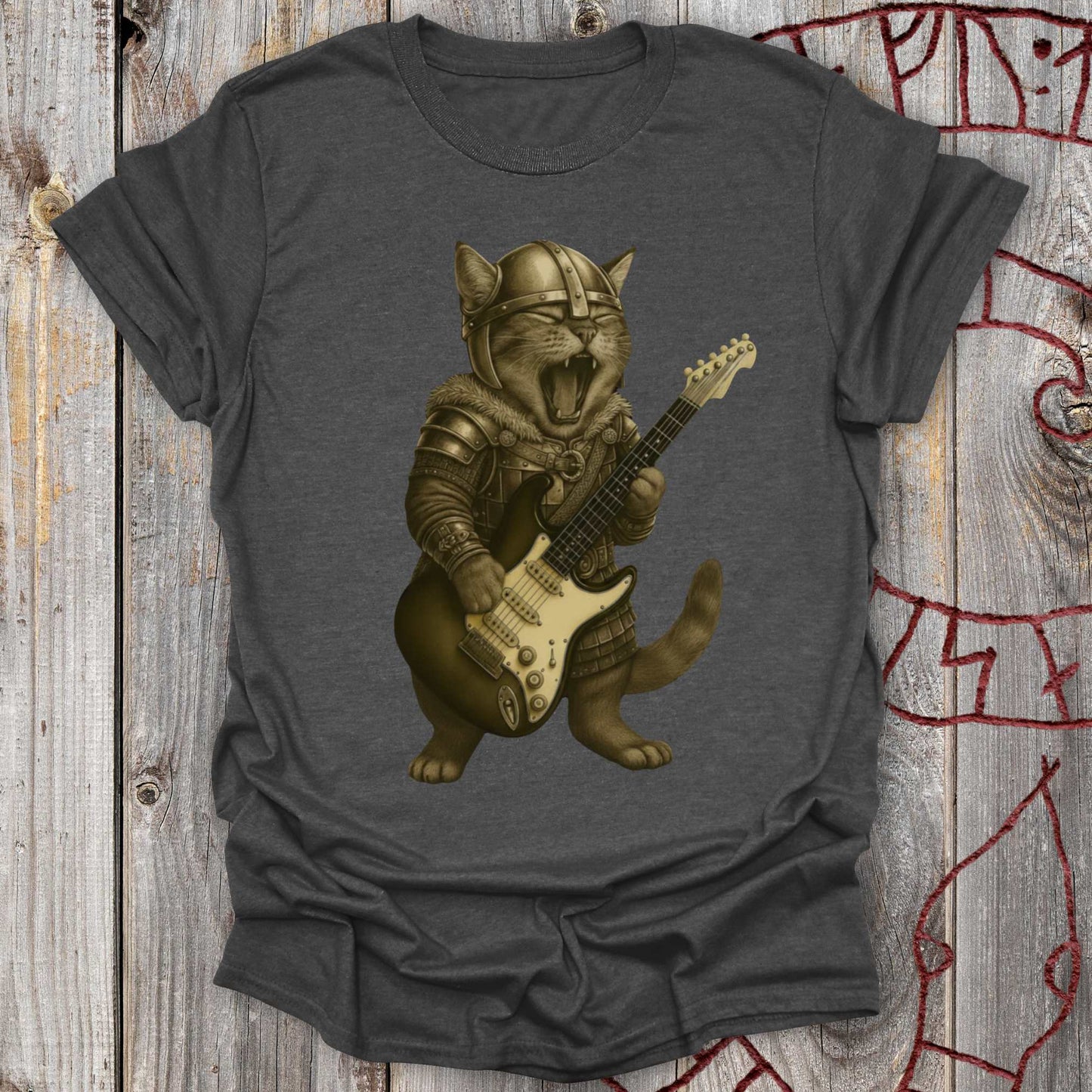 Viking Guitar Kitten – Norse Warrior Rock T-Shirt