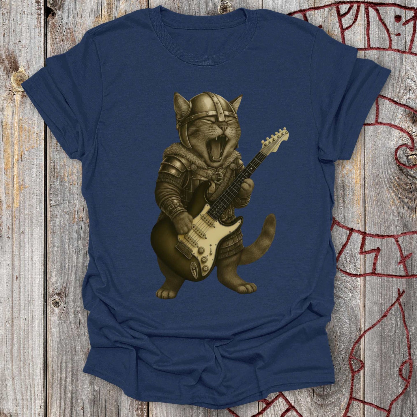 Viking Guitar Kitten – Norse Warrior Rock T-Shirt
