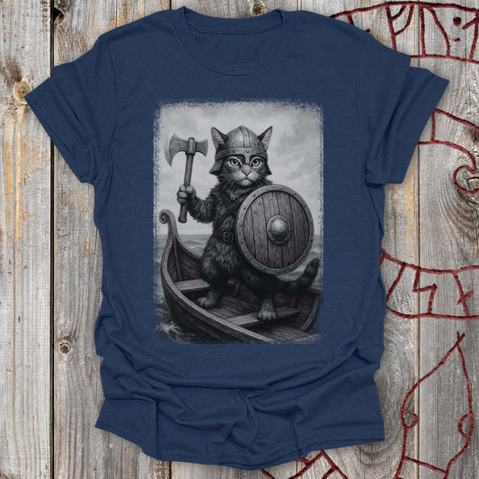 Viking Cat on a Longship T-Shirt